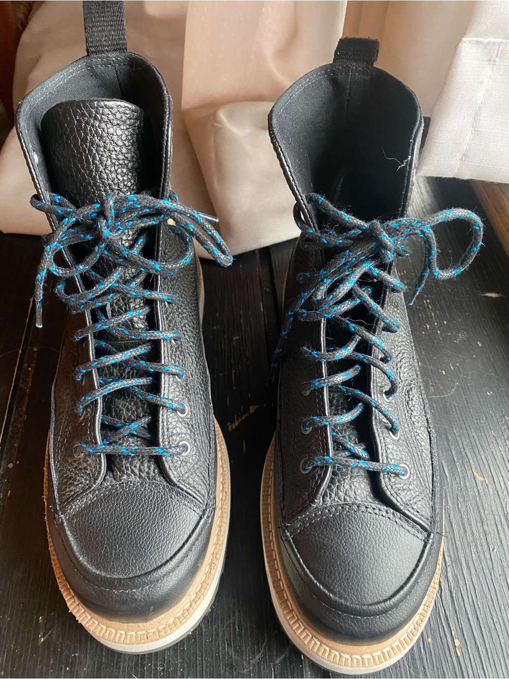 Converse Black Leather Lace-Up Boots with Blue Accents